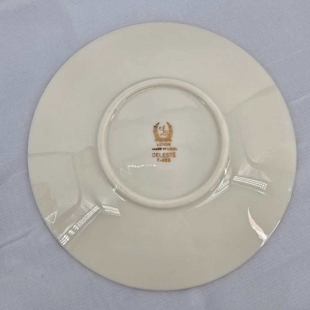 Lenox Celeste‎ T-426 Tea Cup and Saucer Set of 6 Ivory Gold Leaf Bone China USA